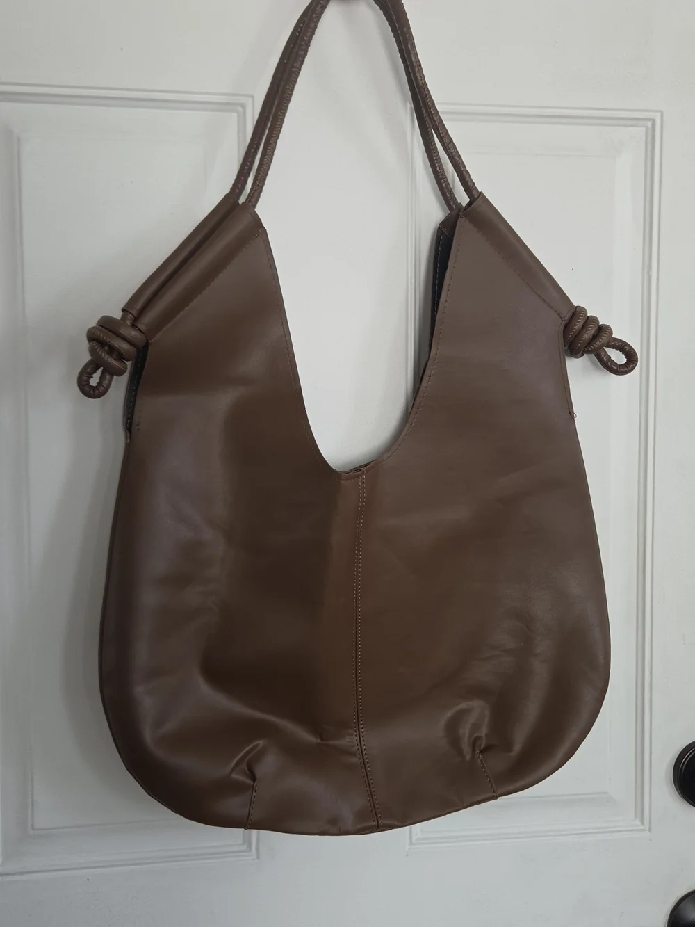 Unknown* Brown Leather-Style Knotted Hobo Bag